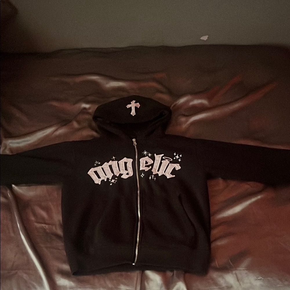Black 'Angelic' Hoodie with Cross Design